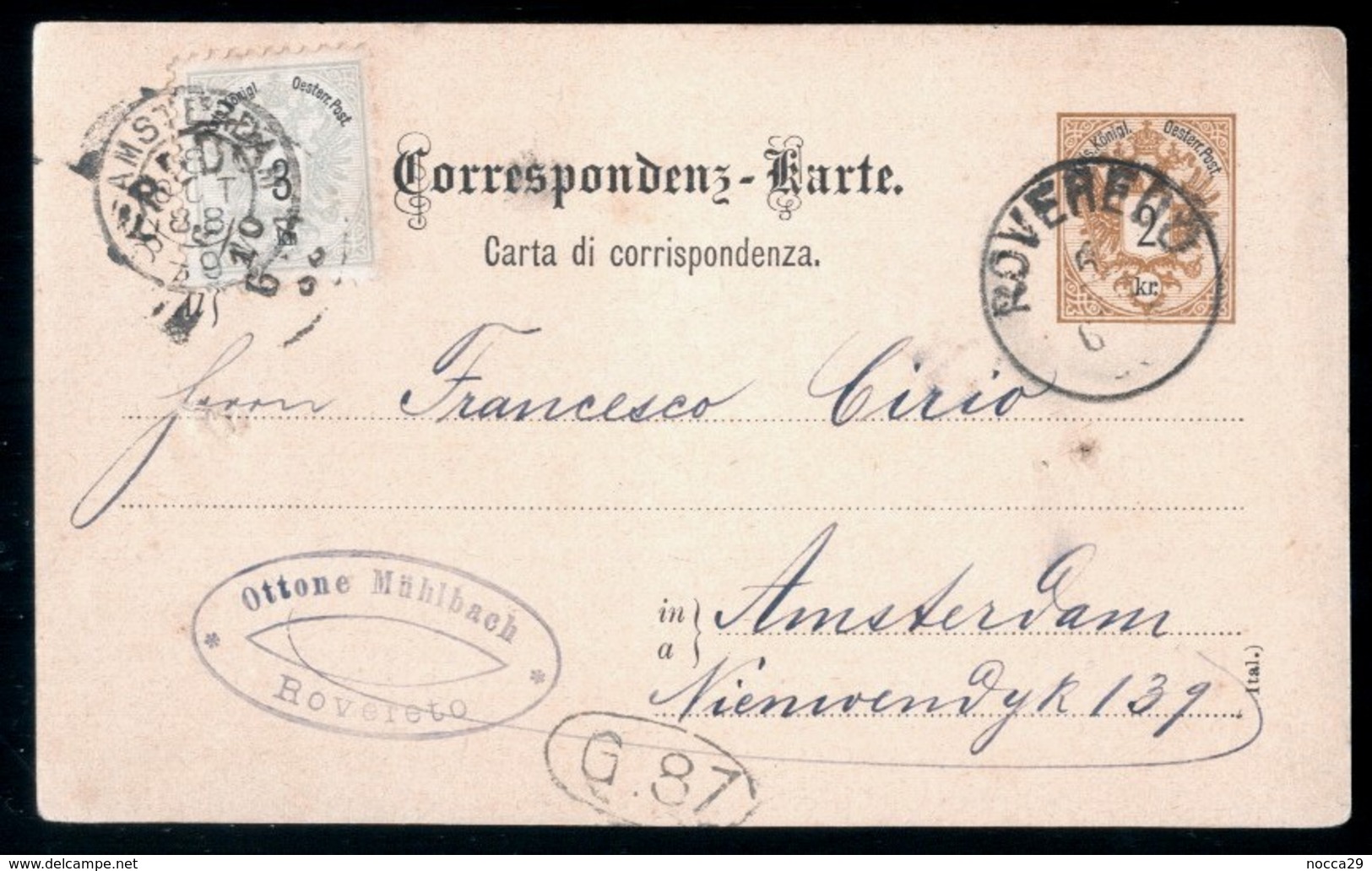CARTOLINA COMMERCIALE  MUHLBACH DEL 1888 -   SPEDITA DA ROVERETO MA TIMBRO ERRATO  ROVEREDO - Shops