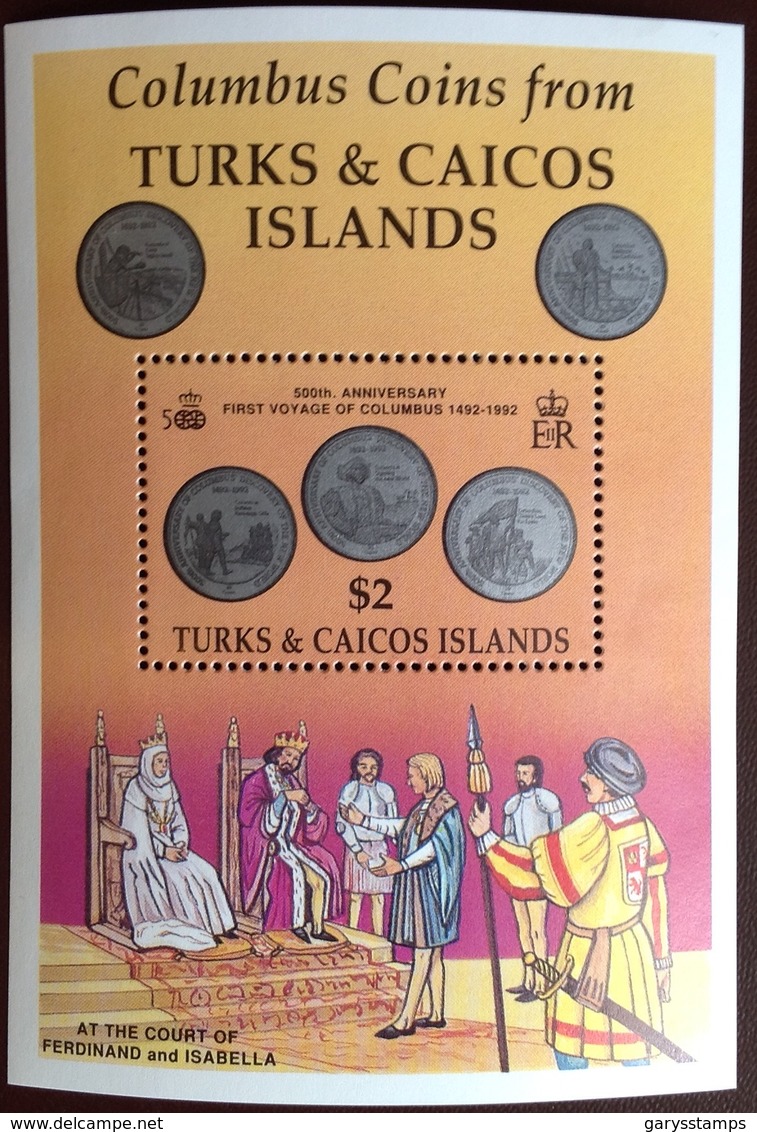 Turks And Caicos 1992 Columbus Coins Minisheet MNH - Turcas Y Caicos