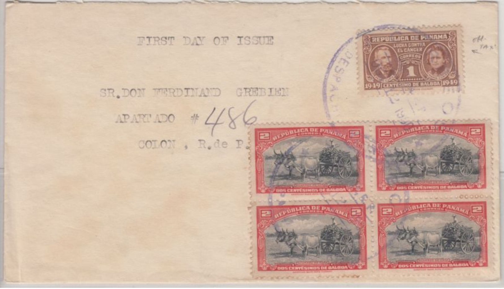 Panama - 4x2 C. Ochsengespann/Zuckerrohr U.a., Ortsbrief Colon 1950 - Panama