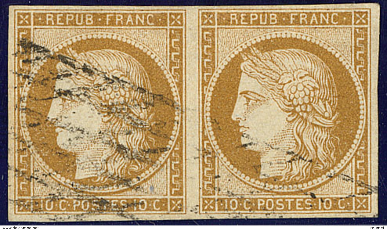 No 1, Paire, Obl Grille Sans Fin. - TB - 1849-1850 Cérès