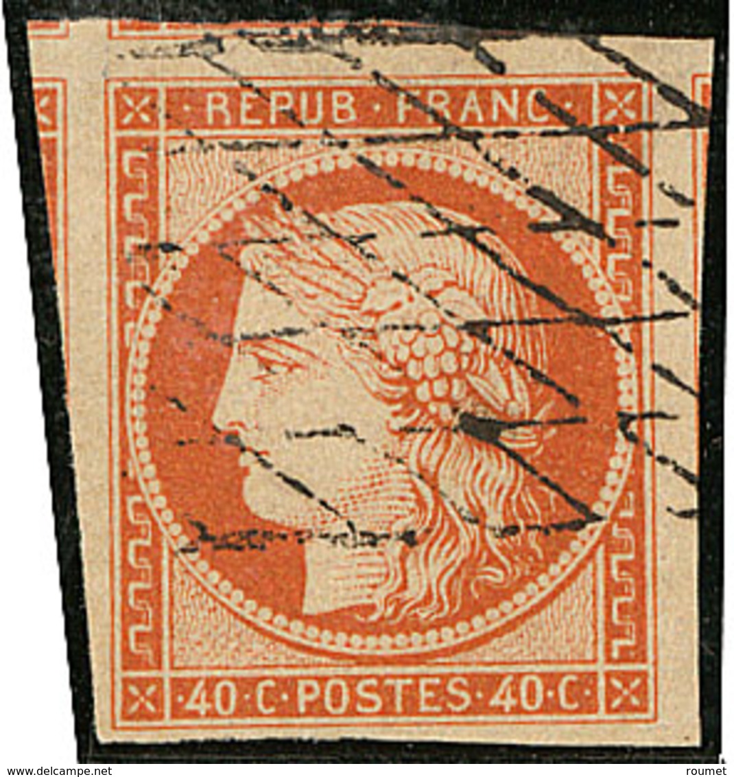 No 5b, Orange Foncé, Obl Grille Sans Fin, 4 Voisins. - TB - 1849-1850 Cérès