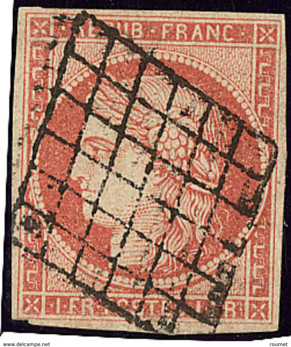 Vermillon Vif. No 7a, Obl. Grille. - TB. - RR - 1849-1850 Ceres