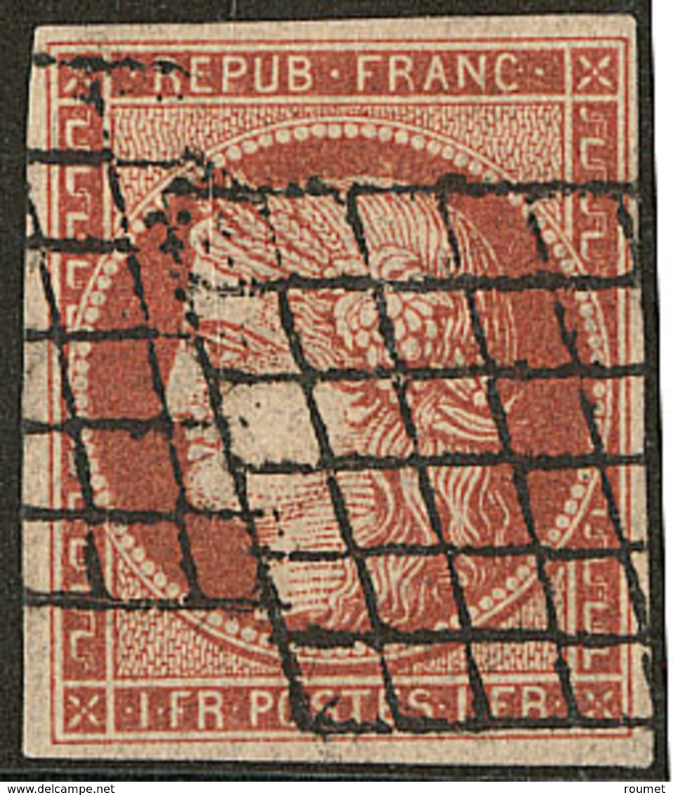 Vermillon Terne. No 7B, Obl Grille, Superbe. - RRR - 1849-1850 Cérès