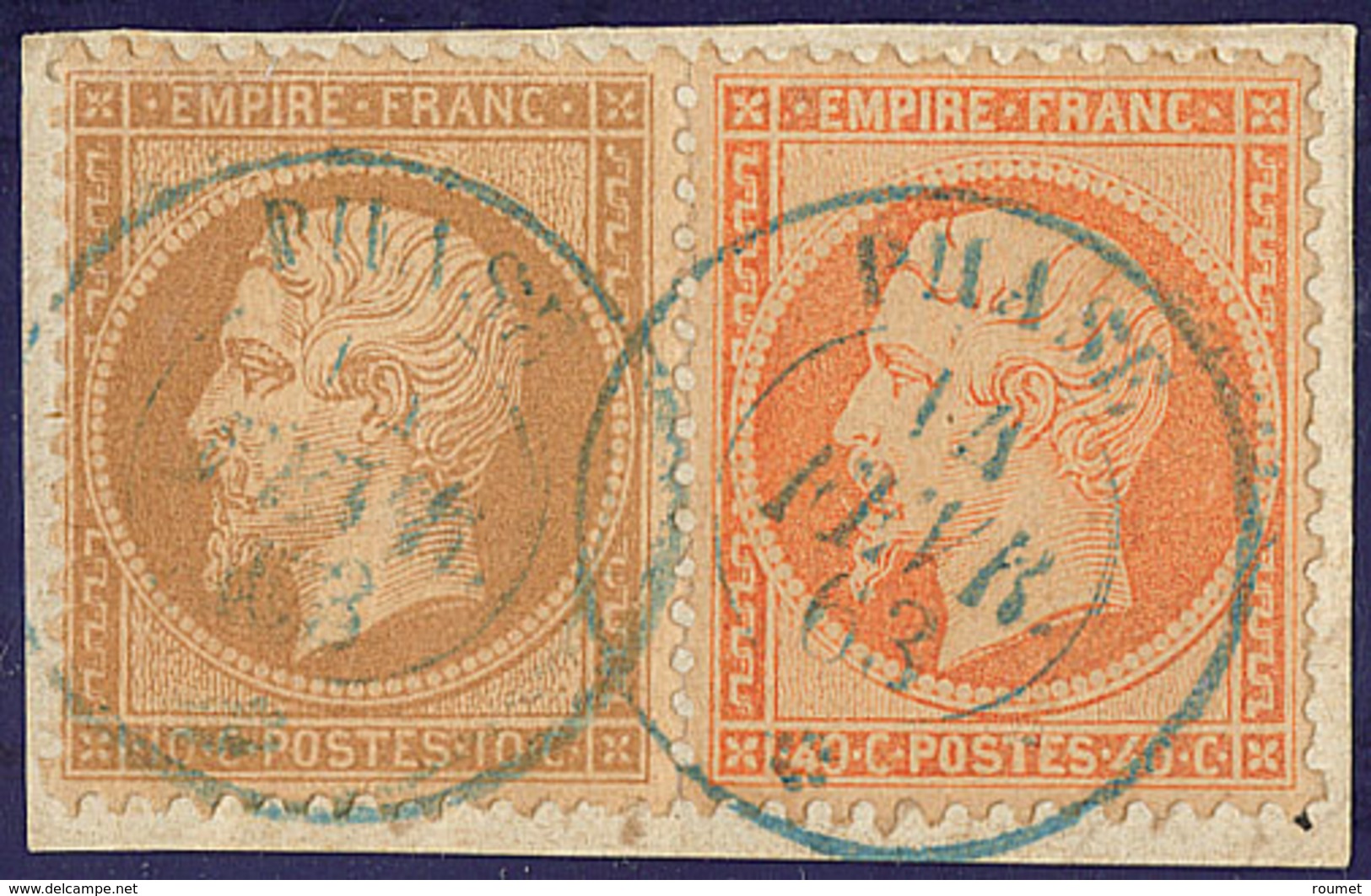 Oblitérations. Poste Maritime. Nos 21 + 23, Obl Cad Bleu "Phase" De Fév 63 Sur Support. - TB - 1862 Napoleon III