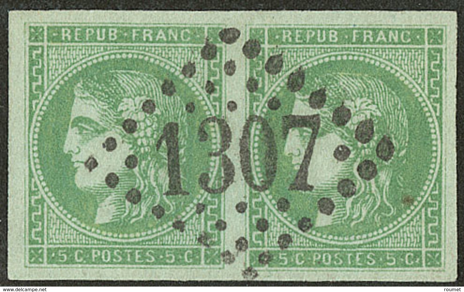 No 42IIg, Paire Obl Gc 1307, Belle Nuance, Superbe - 1870 Bordeaux Printing