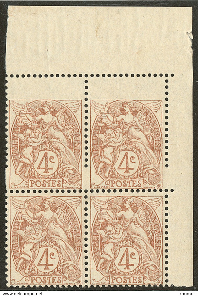 ** Variété De Piquage. No 110, Bloc De Quatre Cdf Dont Deux Ex Avec Piquage Décalé, Timbre Très Grand Format, Superbe - Autres & Non Classés