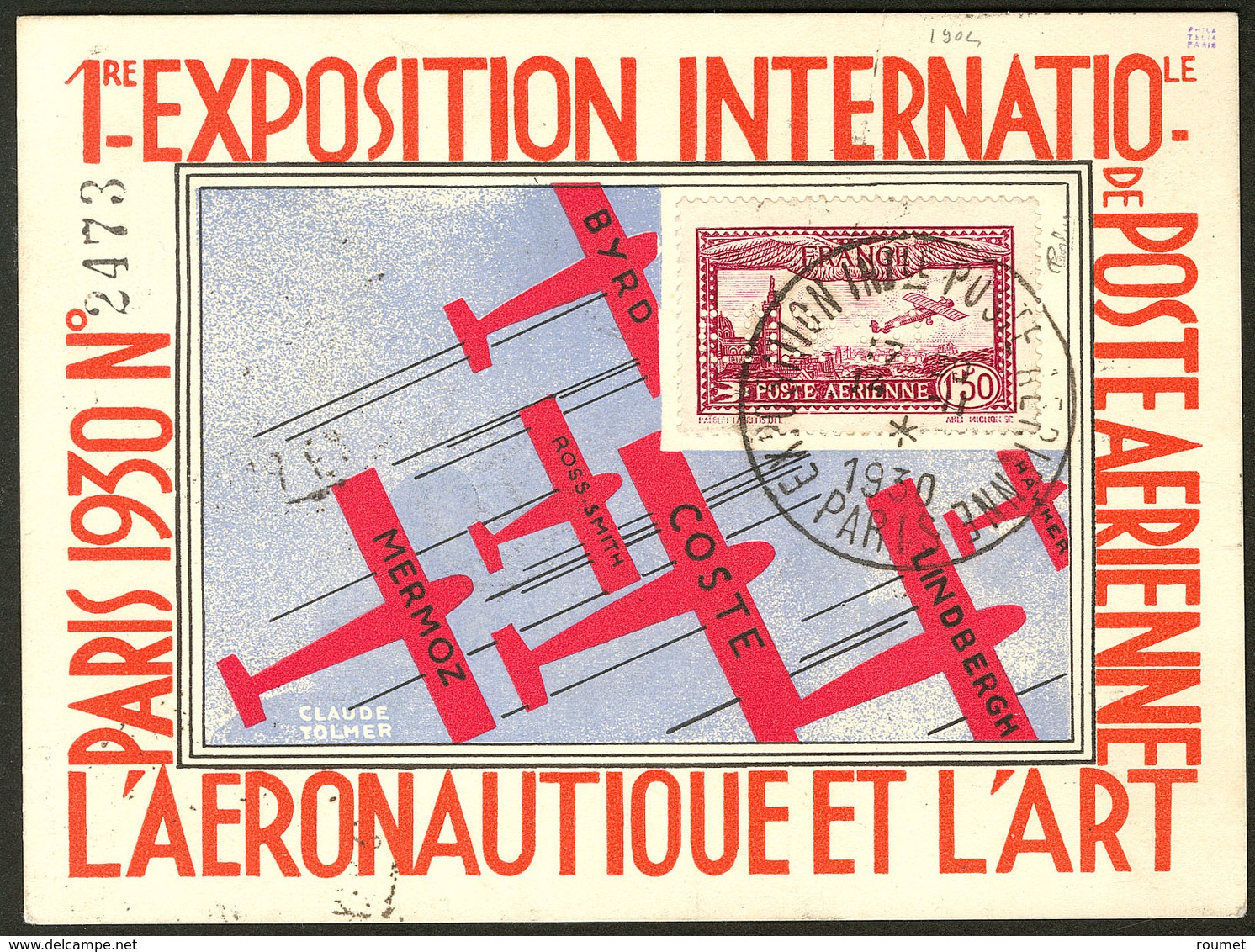 Lettre. EIPA 30. No 6d, Carmin, Sur CP N°2473 De L'Exposition, Pour Rome. - TB. - R - Other & Unclassified