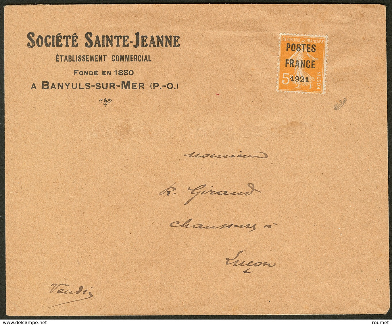 Lettre. Postes France. No 33, Sur Enveloppe Commerciale "Société Sainte Jeanne". - TB - 1893-1947
