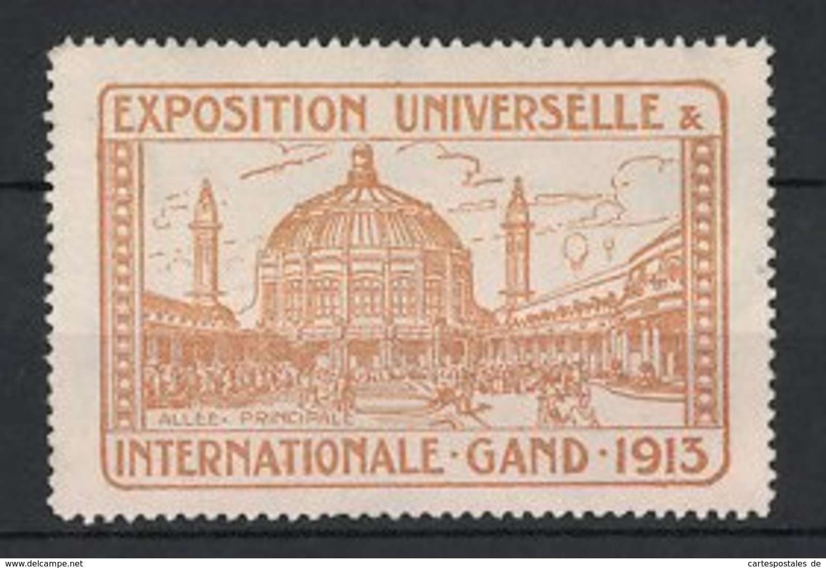 Reklamemarke Gand - Gent, Exposition Universelle Et Internationale 1913, Allee Principale, Ausstellungsgebäude, Gelb - Vignetten (Erinnophilie)