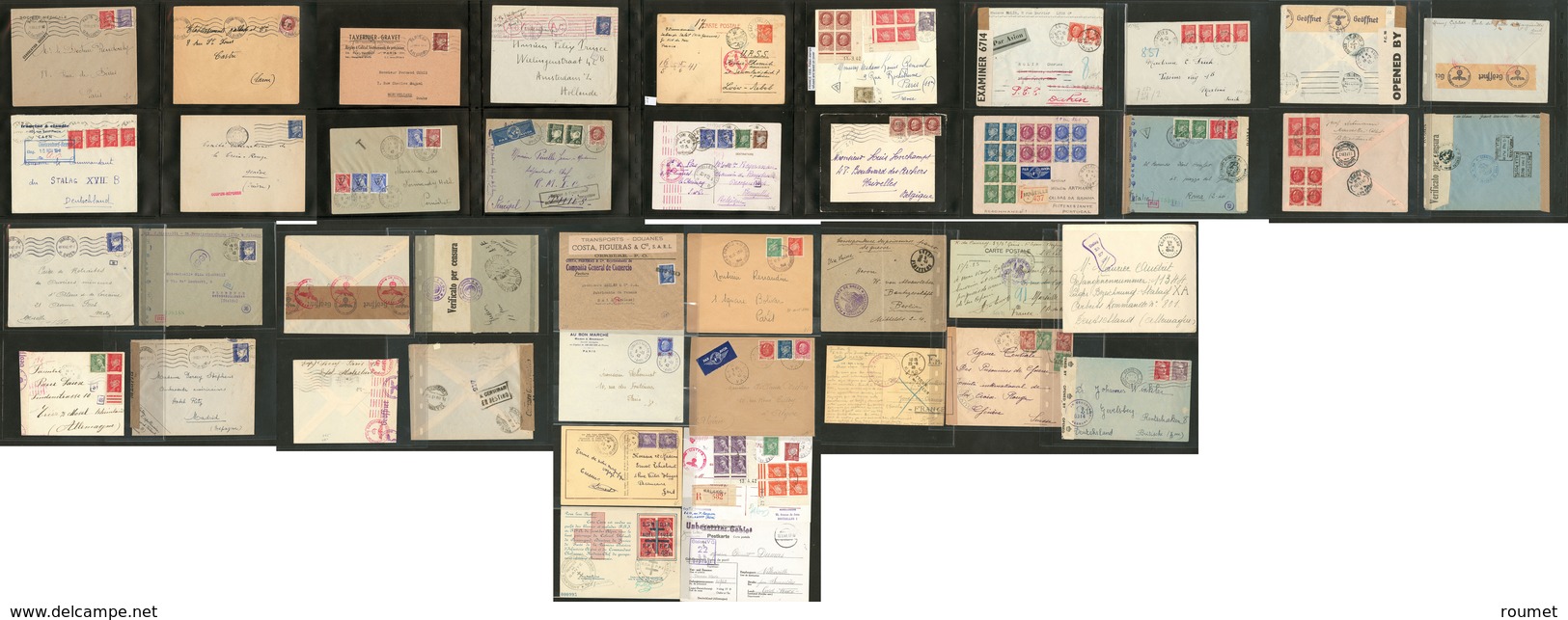 Lettre. GUERRE 1939-1945. Lot De 34 Enveloppes Ou CP, Affts, Obl Et Destinations Divers Dont Censures, Stalags Et Recomm - Oorlog 1939-45