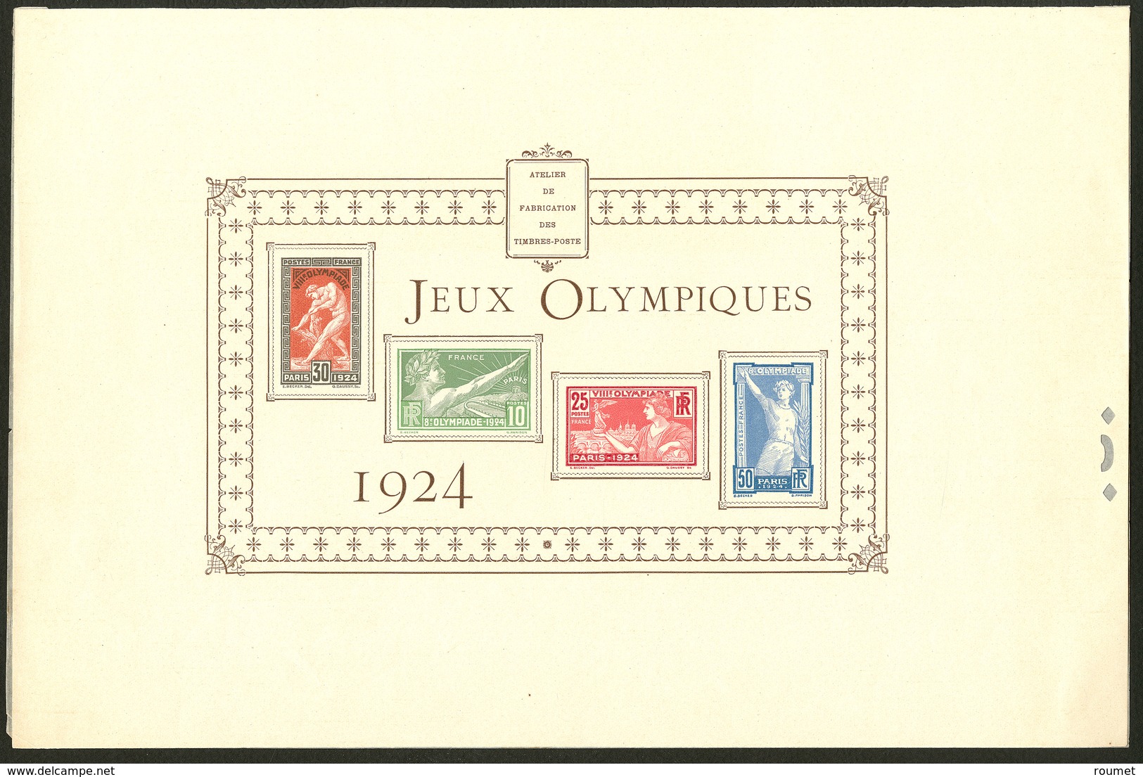 (*) Jeux Olympiques 1924. Epreuve Collective 300x200mm, Avec Rabat. - TB. - R - Epreuves D'artistes