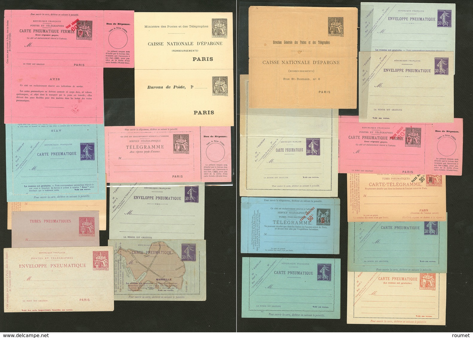 Lettre. ENTIERS POSTAUX. Pneumatiques. 1879-1907, 23 Enveloppes, CP Ou CL Neuves Dont Semeuse, Chaplain, Etc. - TB - Autres & Non Classés