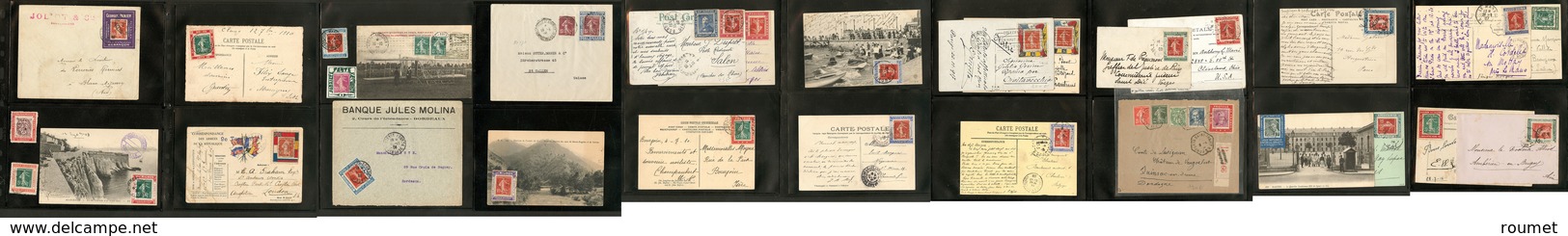 Lettre. PORTE-TIMBRES. Lot 1903-1923, 26 Enveloppes Ou CP + 4 Détachés, Patriotiques, Alcoolisme Et Commerciaux Divers,  - Postzegels Op Postzegels