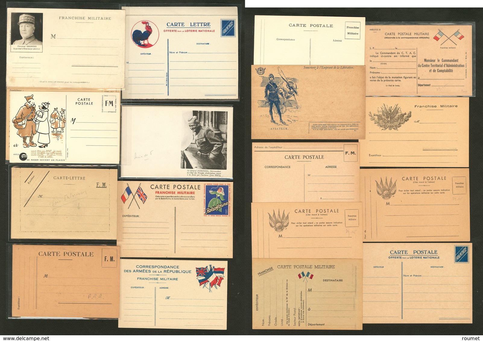 Lettre. Cartes Postales. Franchise Militaire. Lot 1914-1945, 23 CP Neuves Dont Illustrations Diverses. - TB - Non Classés