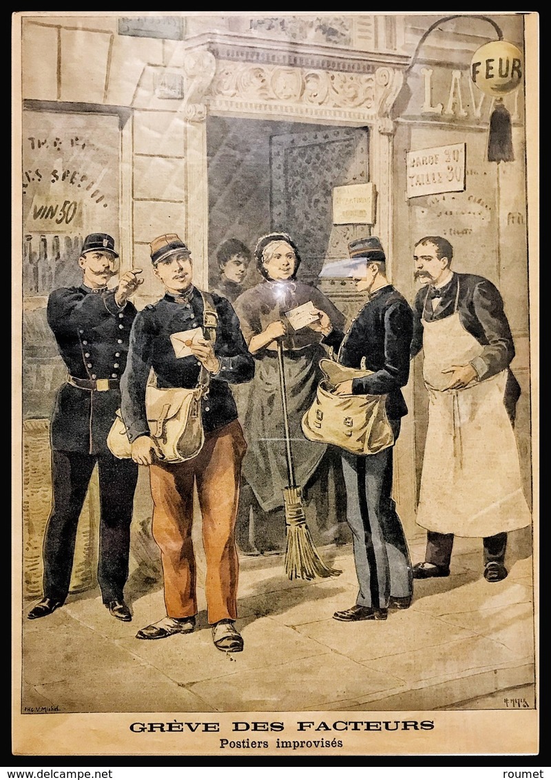 Grève Des Facteurs Parisiens 1899. Supplément Du Petit Journal, Illustration En Couleur, Encadrée, 53x 42cm. - TB (cf PP - Non Classés