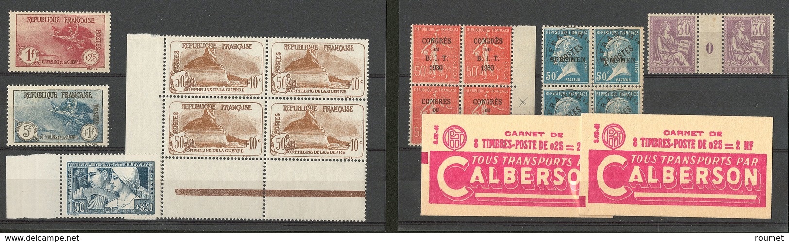 ** 1923-1931 (Poste), Diverses Valeurs Moyennes Dont 230 Blocs De Quatre Cdf Et 2 Carnets N°1263c. - TB - Collections