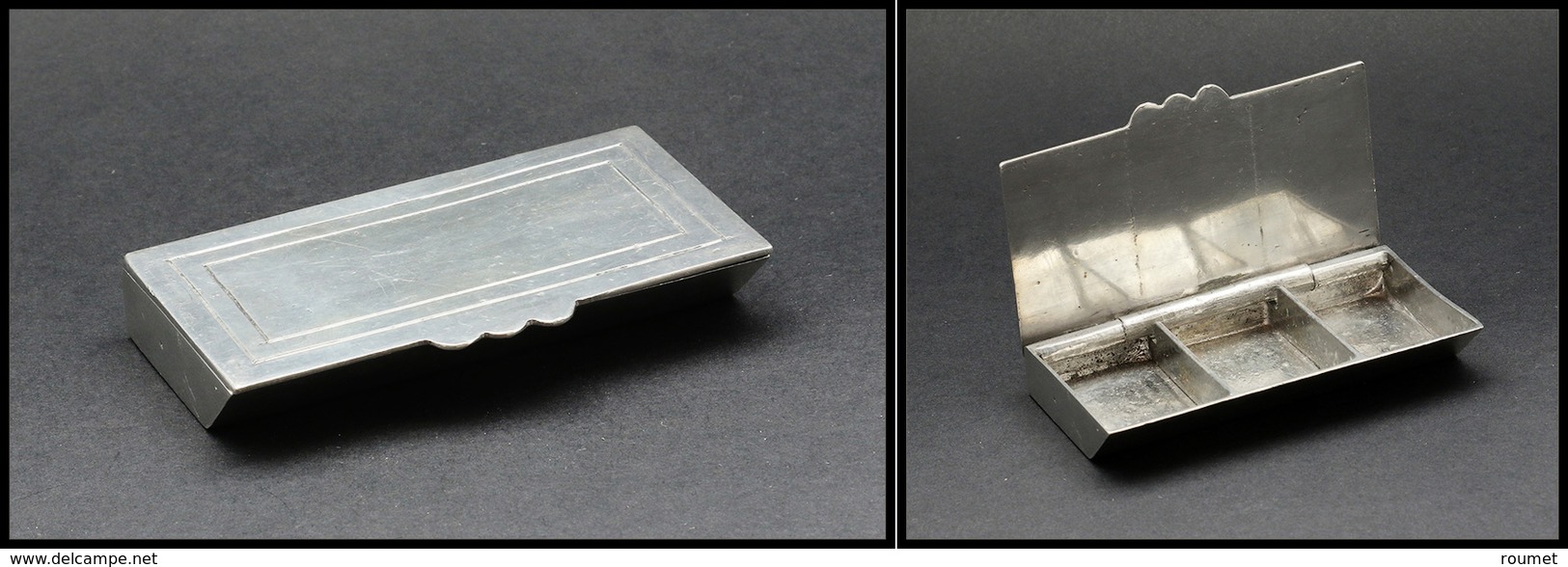 Boîte Portugaise En étain, 3 Comp., 85x45x18mm. - TB - Stamp Boxes