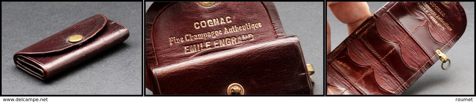 Etui En Cuir Avec Boucle, Marqué "Cognac Fine Champagne Emile Engrand", 8 Comp., H.62xl.30mm. - TB - Cajas Para Sellos