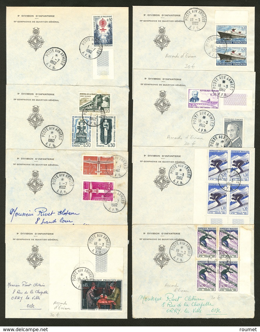 Lettre. Accords D'Evian. 5 Enveloppe Obl 18.3.62, + Trois Enveloppe Obl 1.7.62 (indépendance), Affts Divers. - TB - Autres & Non Classés