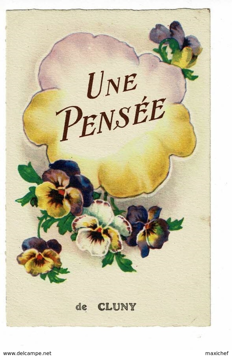 Carte Fantaisie Illustrée - Une Pensée De Cluny - Circulé Sans Date, Sous Enveloppe - Cluny