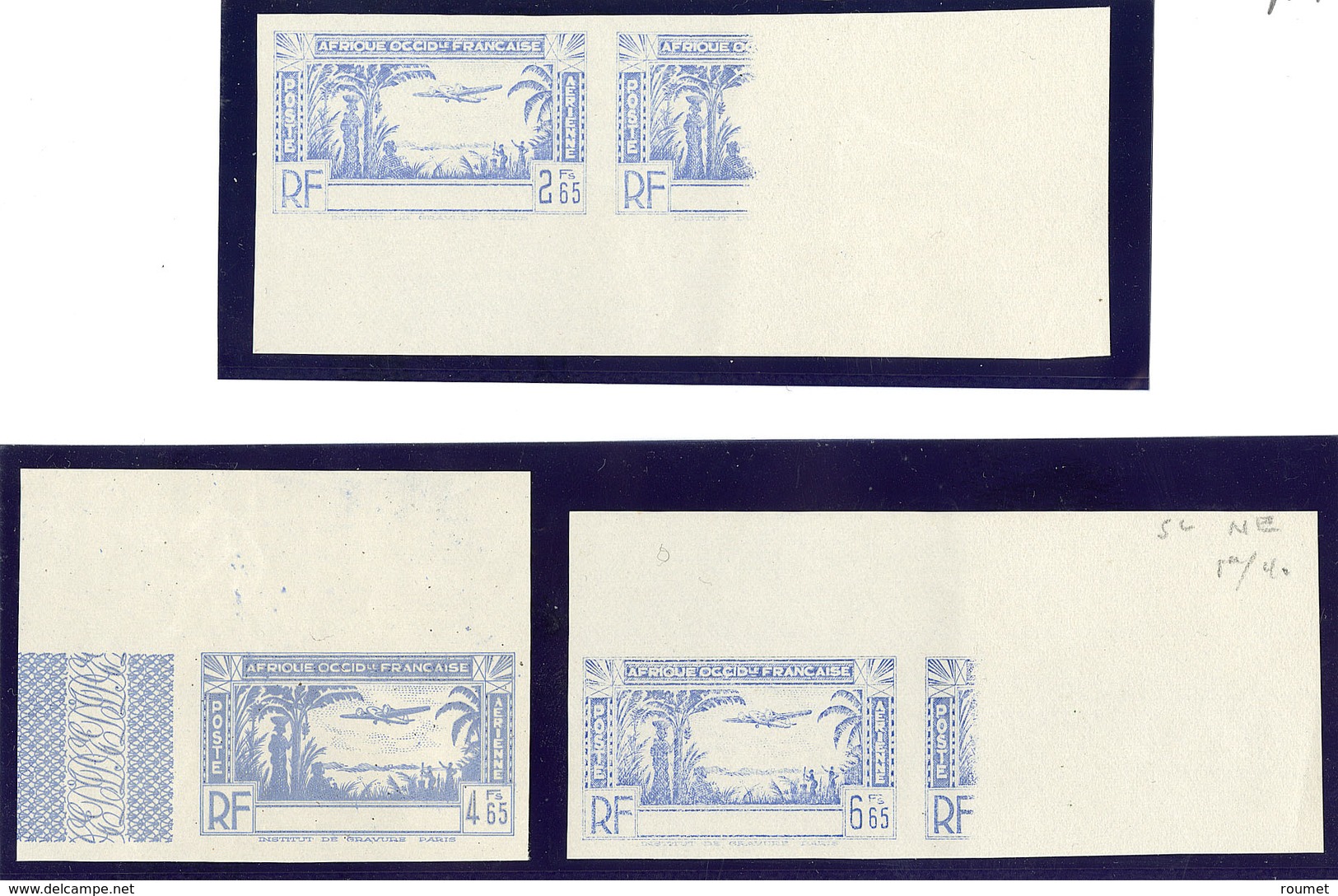 (*) Poste Aérienne. Essai ND En Bleu, Sans La Légende. Valeurs 2,65f, 4,65f E  6,65f, Tous Cdf, Dont Deux Avec Impr. Par - Andere & Zonder Classificatie