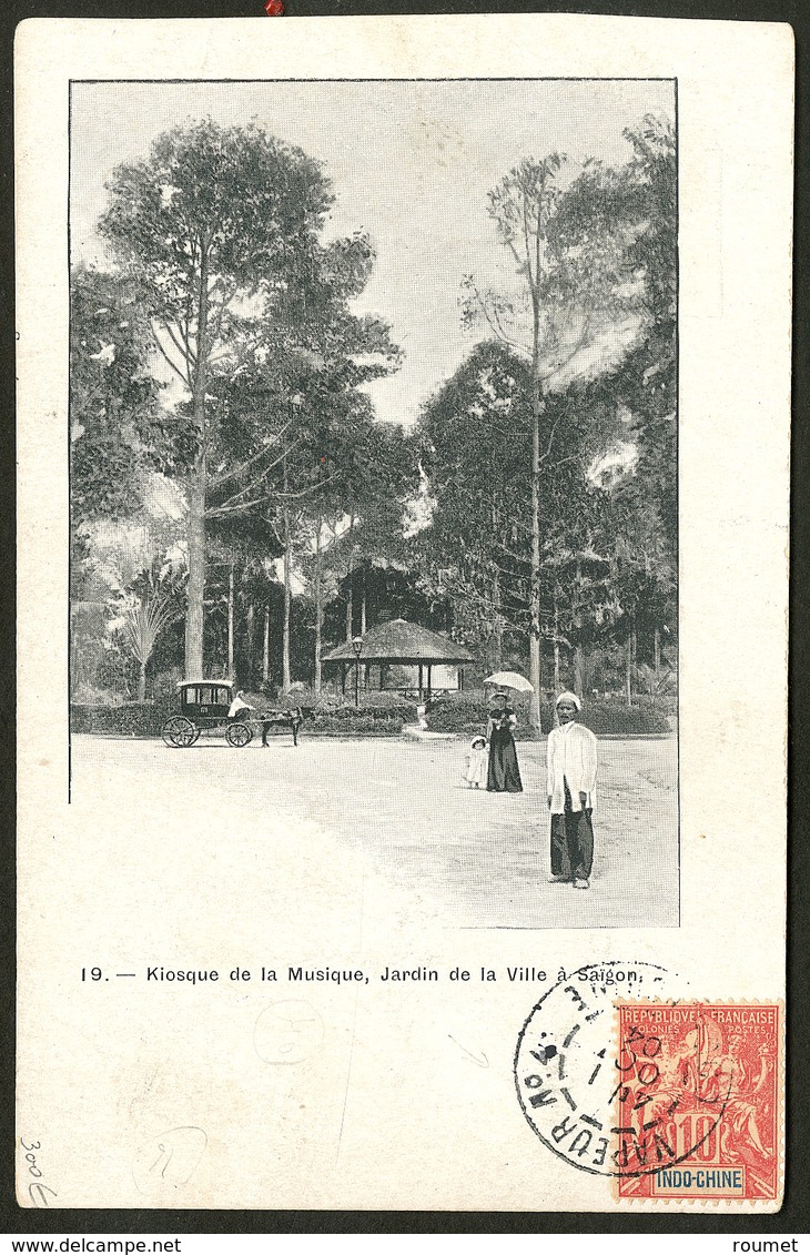 Lettre. No 18, Obl Vapeur N°4 Sur CP "Kiosque De La Musique Saïgon" D'Oct 1904 Pour Paris. - TB - Autres & Non Classés