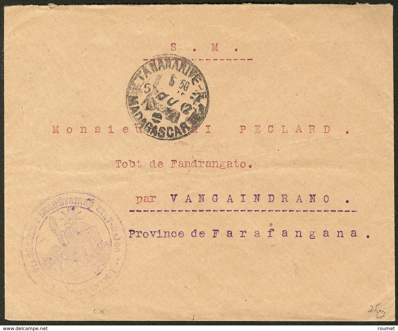 Lettre. Cad Fabrication Locale "Tananarive Madagascar" Déc 1915, Sur Enveloppe Avec Cachet Militaire. - TB. - R (Seule P - Sonstige & Ohne Zuordnung