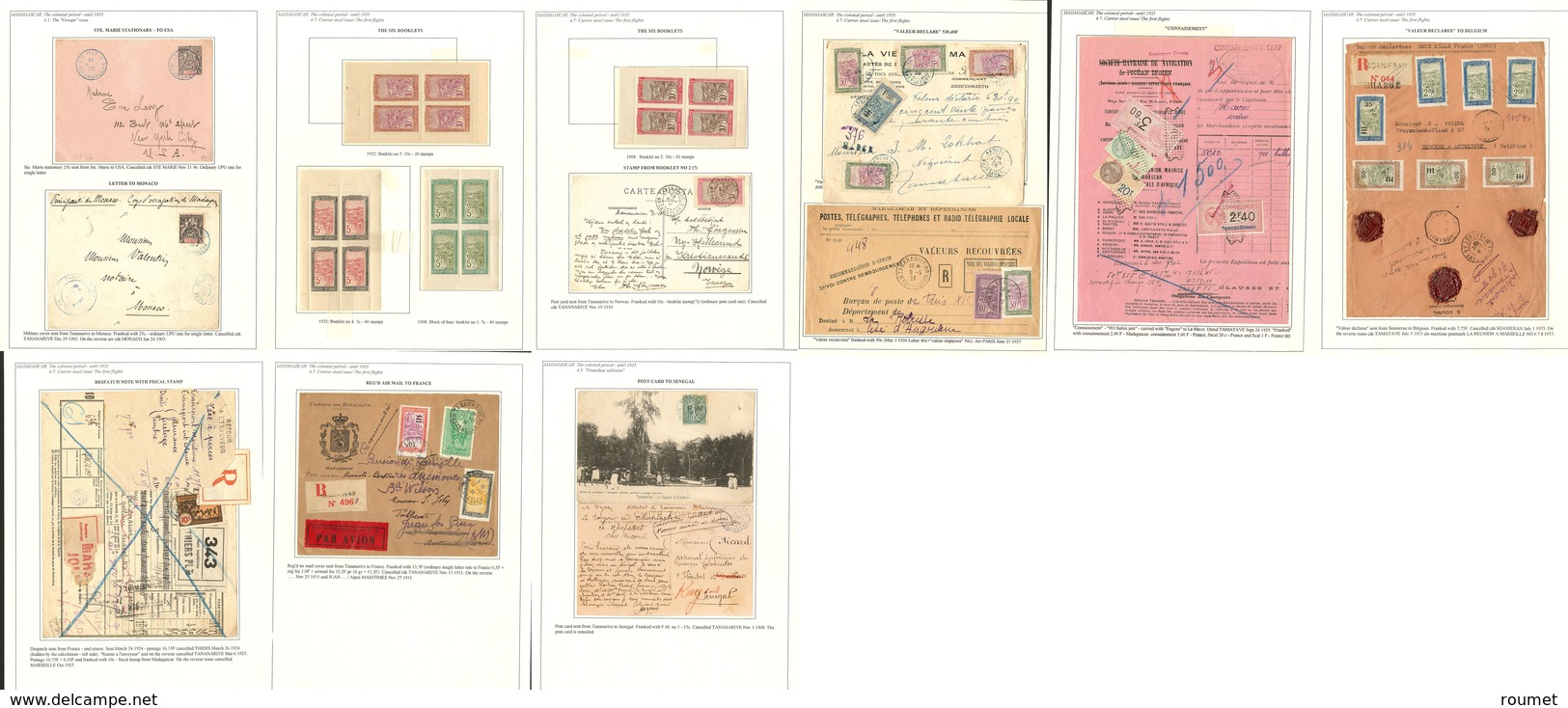 Lettre. Lot. 1896-1931, 10 Enveloppes Ou Documents + 4 Bloc De Quatre Encadrés Provenant De Carnets. - TB - Autres & Non Classés