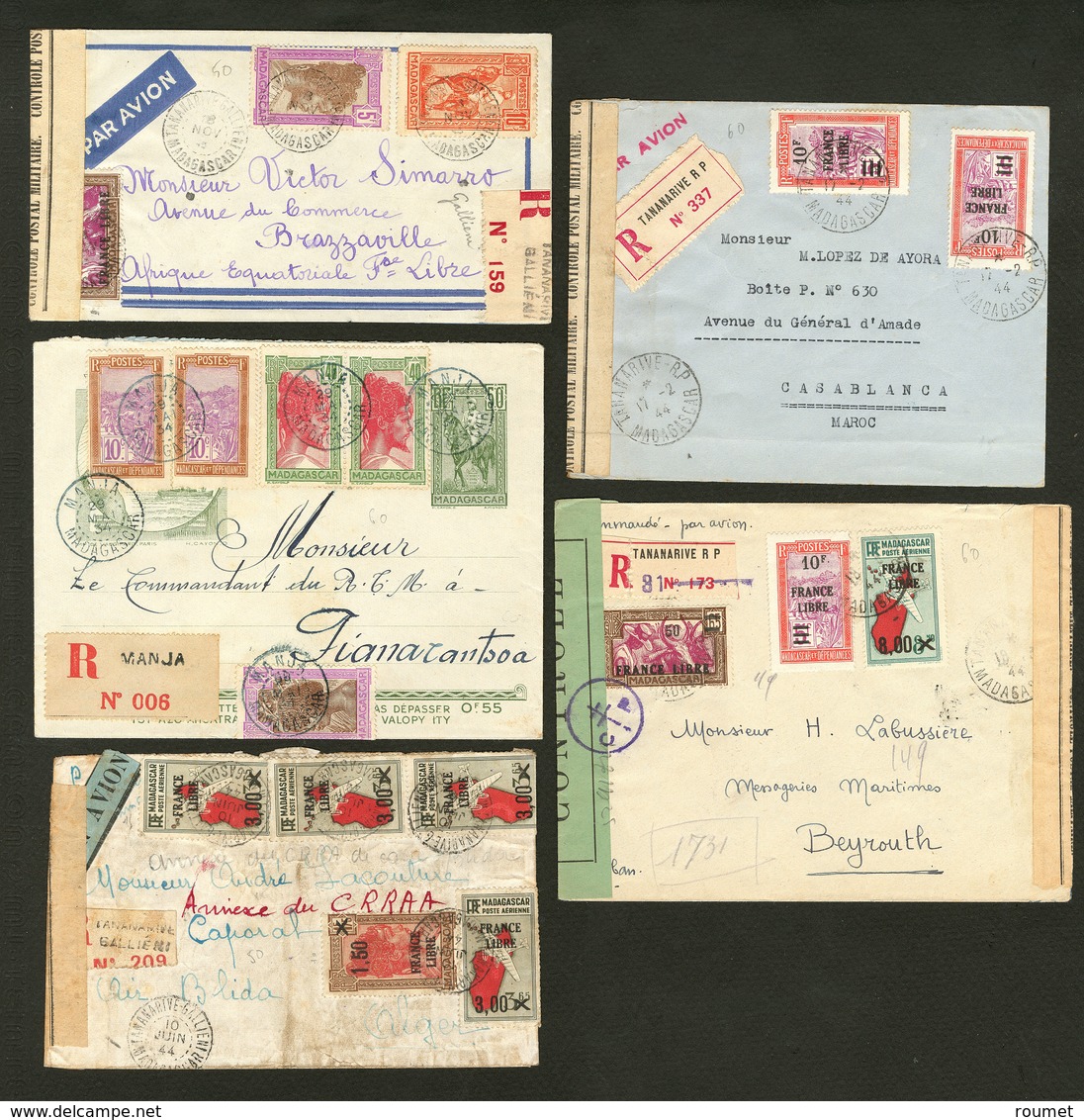 Lettre. Lot. 1934-1944, 5 Enveloppes Affts Divers. - TB Ou B - Autres & Non Classés