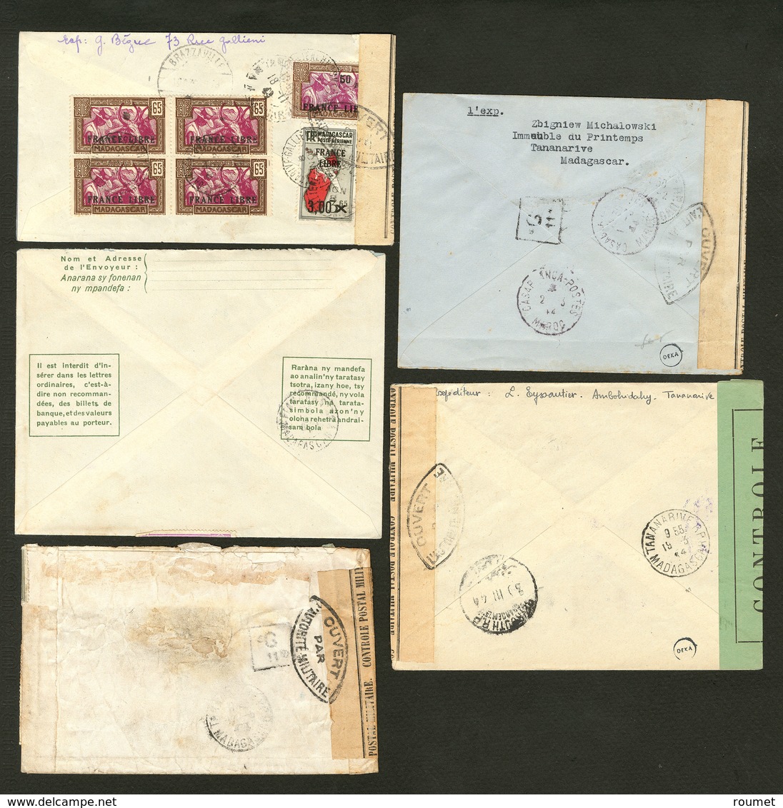 Lettre. Lot. 1934-1944, 5 Enveloppes Affts Divers. - TB Ou B - Autres & Non Classés
