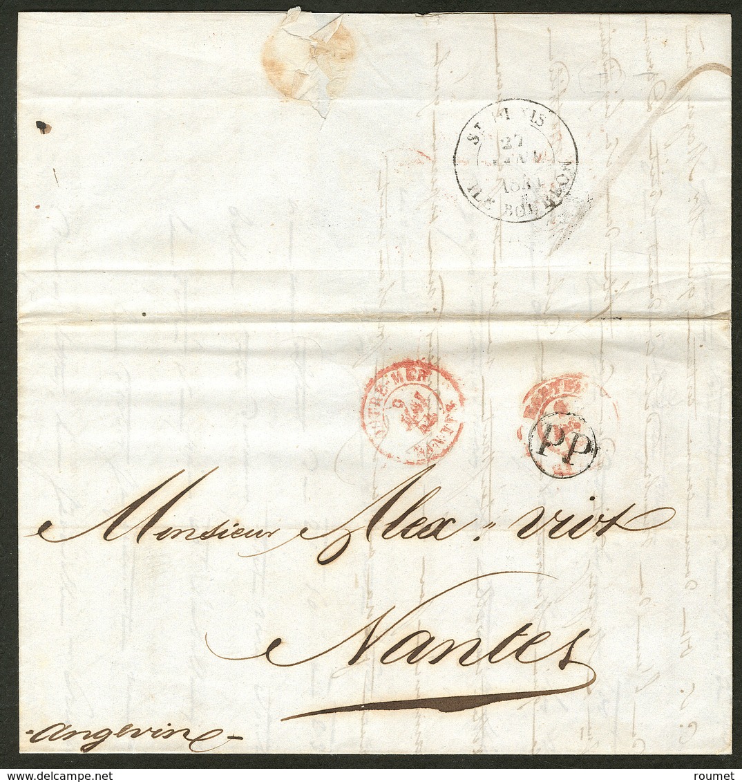 Lettre. "PP" Rond Et "Outremer Nantes" Rouge Sur Lettre De Saint Denis 1843. - TB - Autres & Non Classés