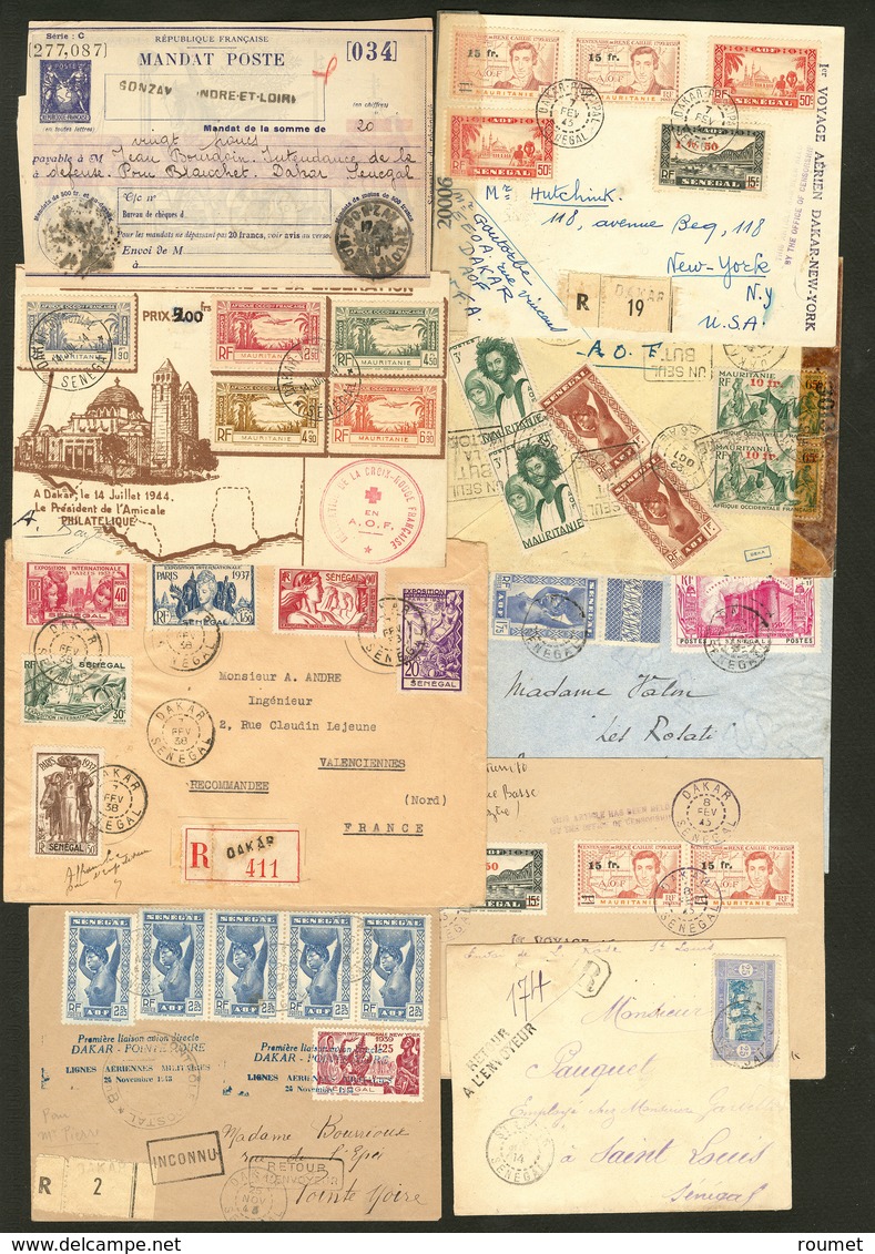 Lettre. Lot. 1914-1945, Neuf Enveloppes Dont 4 Recommandées Et Un Mandat-poste, Affts Divers. - TB - Otros & Sin Clasificación