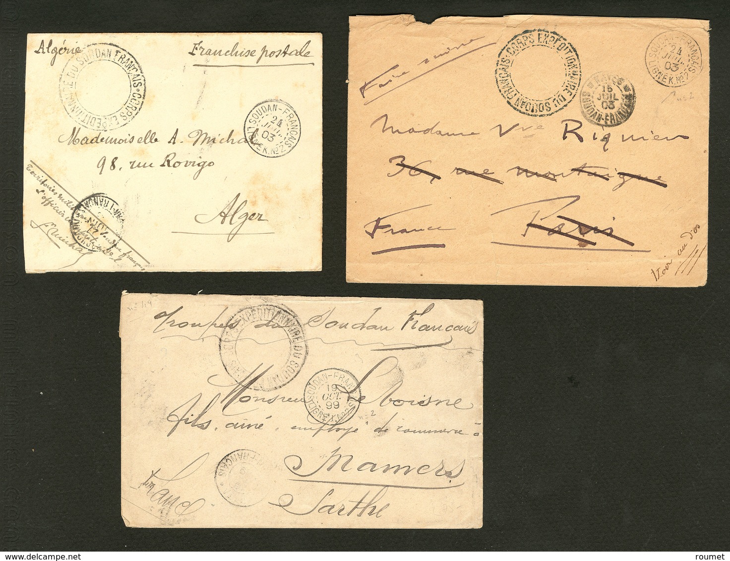 Lettre. Lot. 1899-1903, Trois Enveloppes En FM Avec Grand Cachet "Corps Expéditionnaire". - TB - Andere & Zonder Classificatie