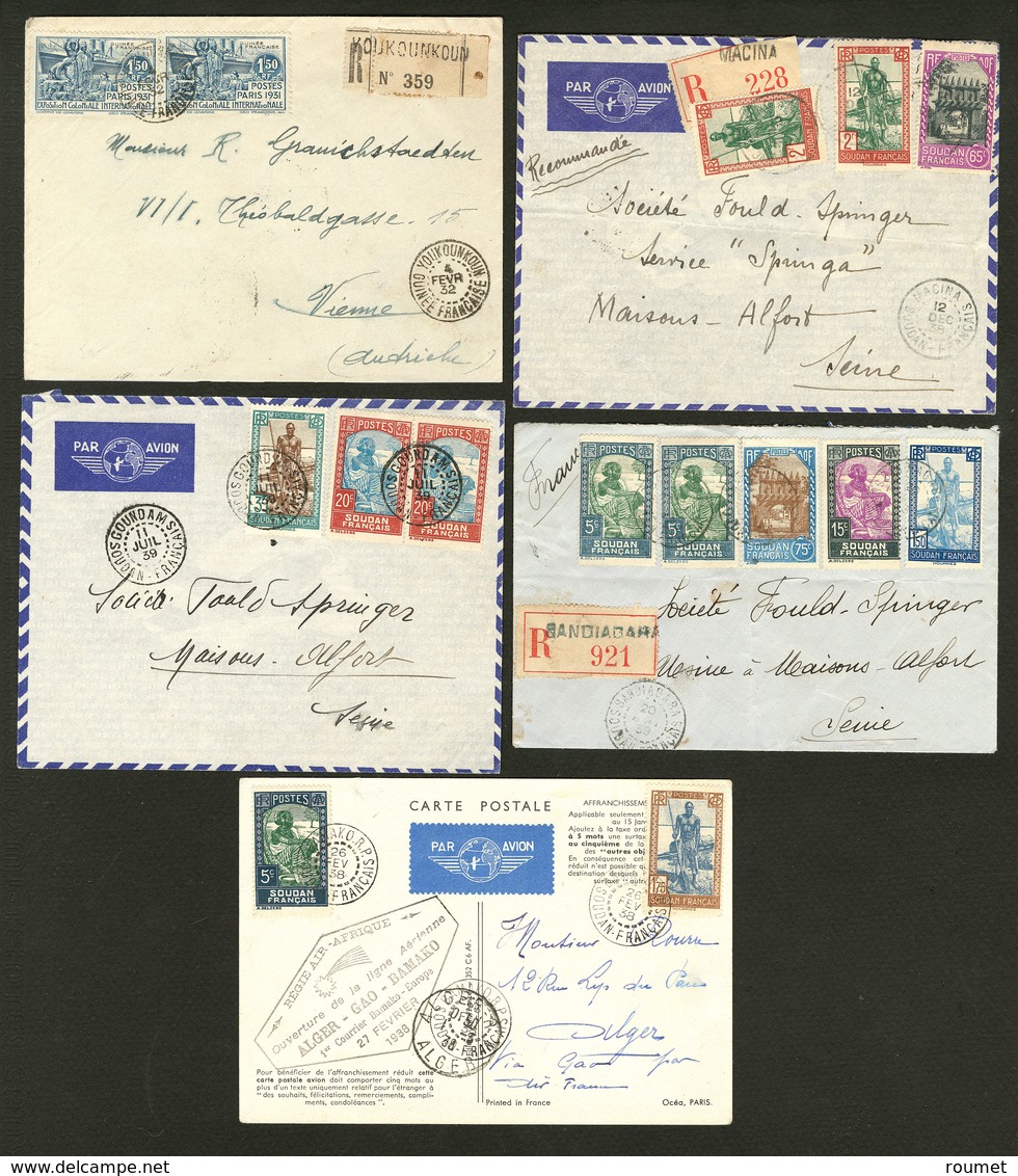 Lettre. Lot. 1932-1939, Cinq Enveloppes Dont Trois Recommandées, Affts Et Destinations Divers. - TB - Andere & Zonder Classificatie