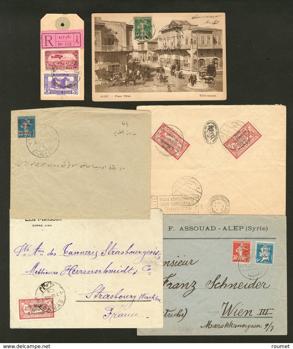 Lettre. Lot. 1920-1940, Cinq Enveloppes + Une étiquette Recommandée, Affts Et Destinations Divers. - TB - Autres & Non Classés