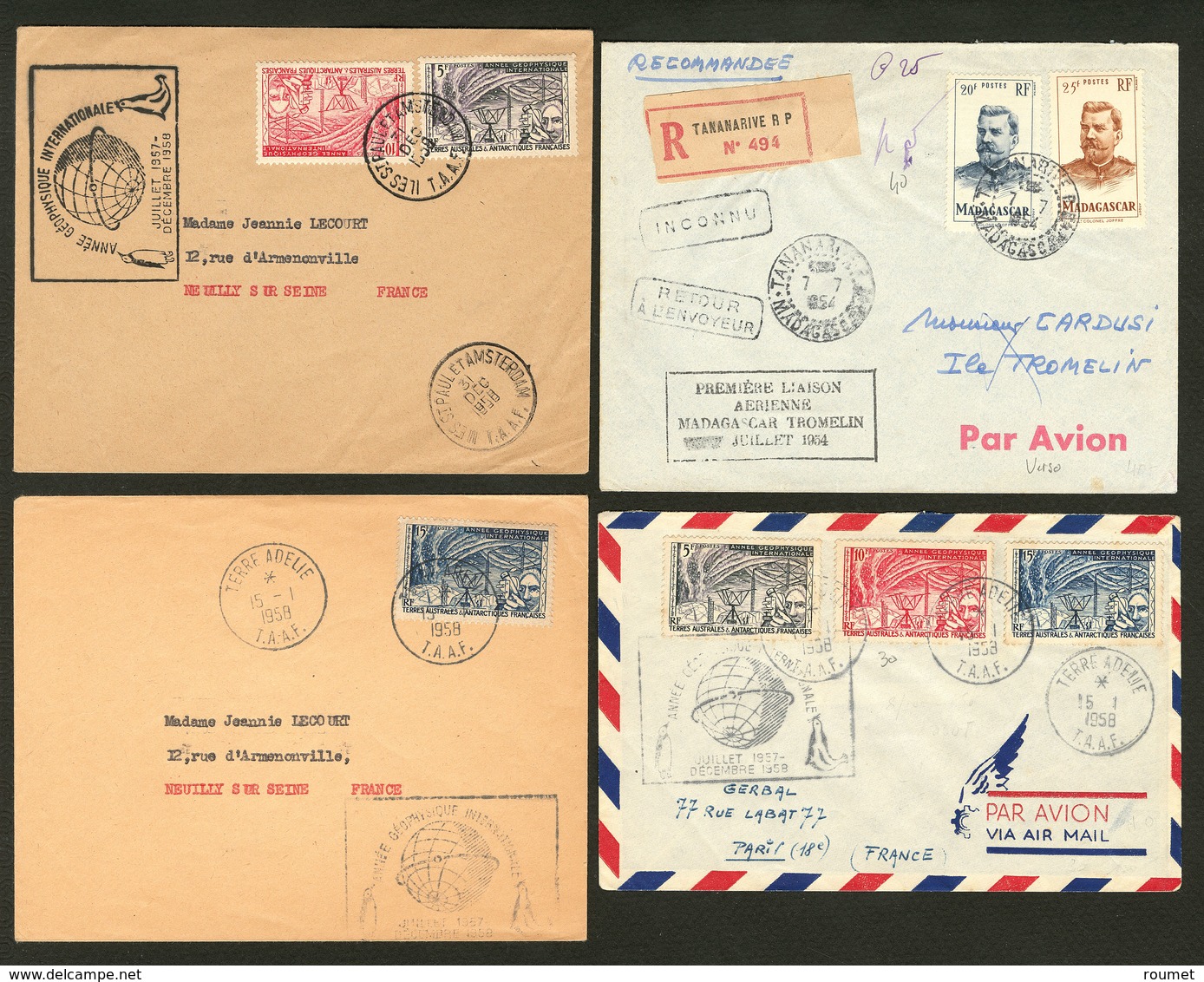 Lettre. Collection. 1954-1958, 4 Enveloppes, Cachets Divers. - TB - Autres & Non Classés