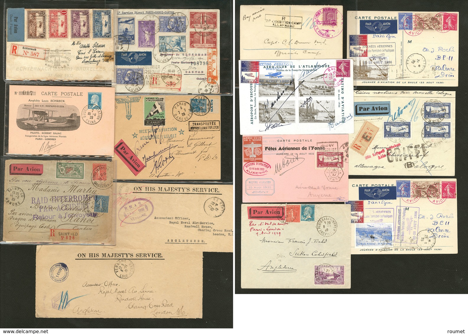 Lettre. Aérogrammes 1925-1939, Environ 70 Plis, Pays, Lignes, CS, Affts, Obl Et Destinations Dont 1ers Vols, Meetings Et - Collections (en Albums)