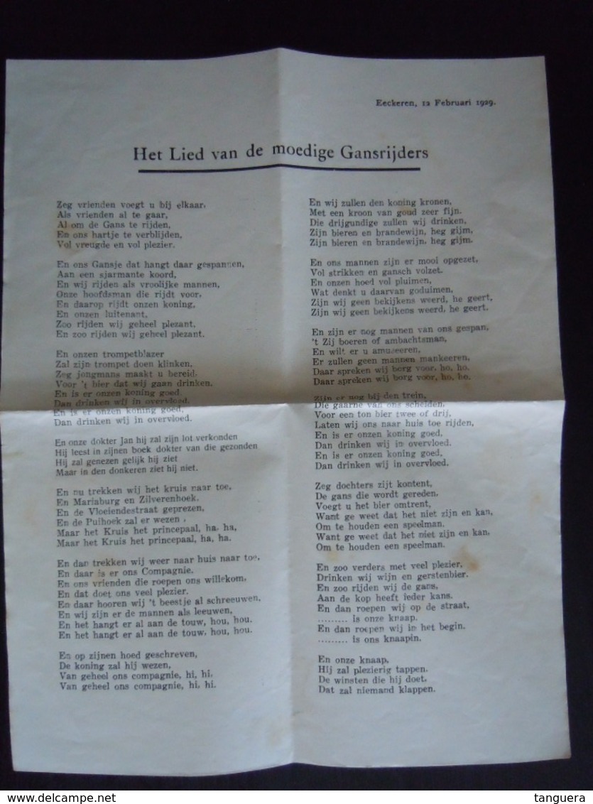 Lyrics A4 Blad Eeckeren 12 Februari 1929 Het Lied Van De Moedige Gansrijders - Chant Soliste