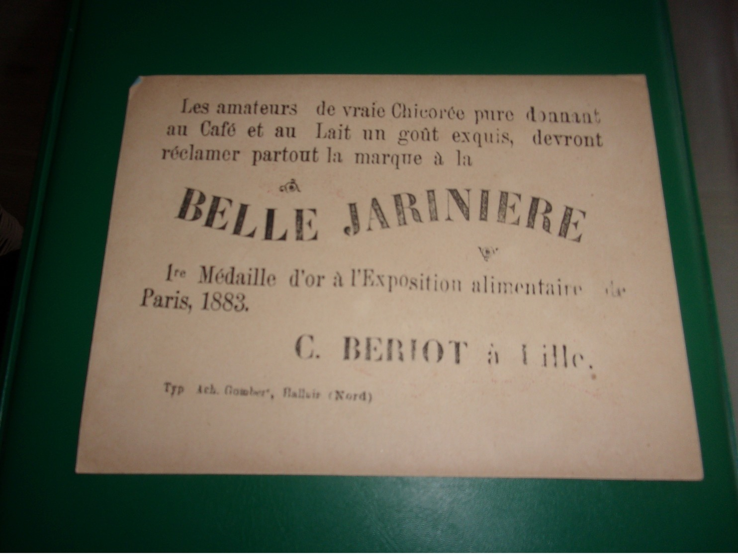 N/ LILLE Chicorée Belle Jardinière Bériot  GRAND  Chromo   ROSE BLANCHE  MEDAILLE OR EXPOSITION 1883 - Sonstige & Ohne Zuordnung