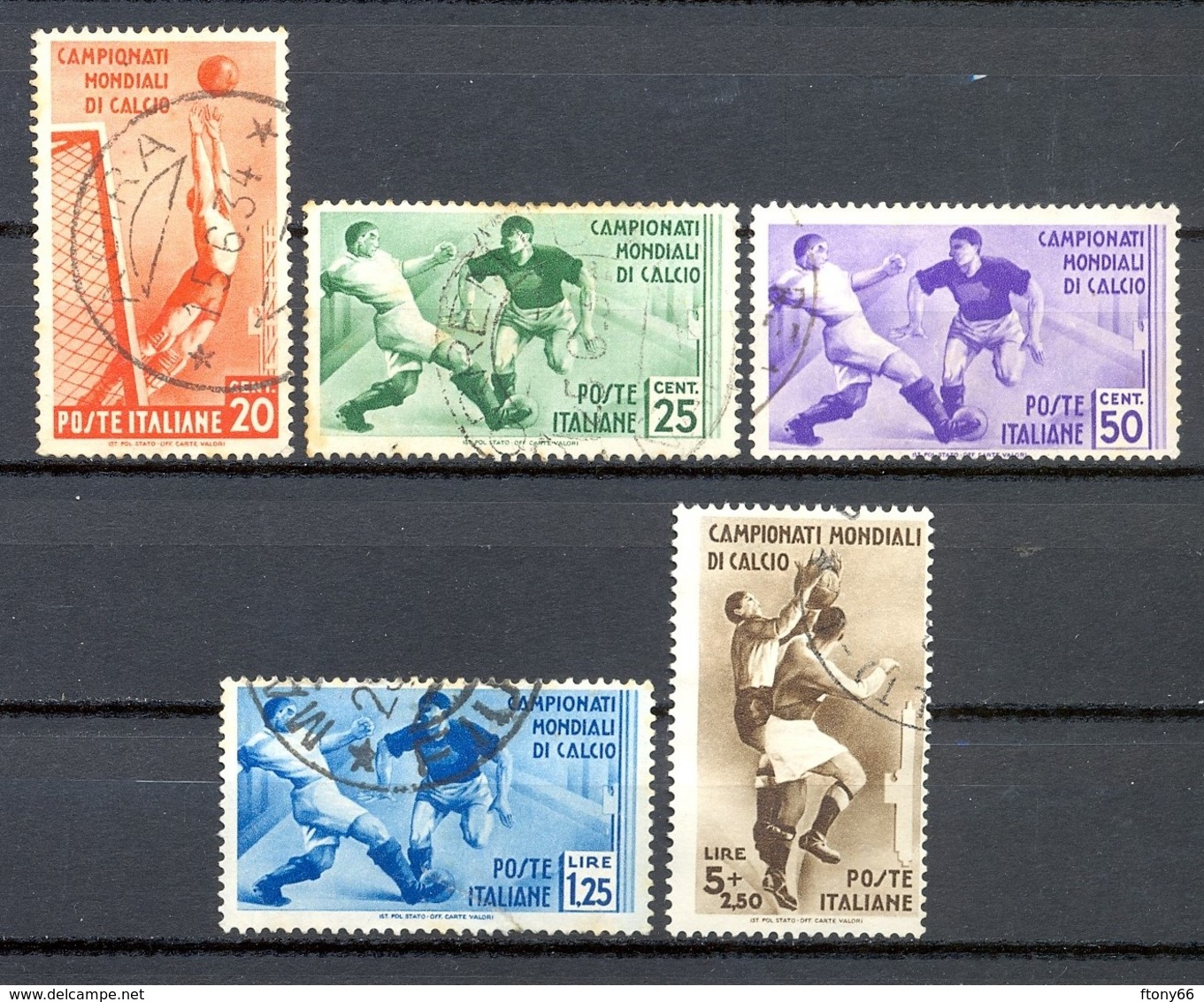 MA19 1934 Mondiali Di Calcio Posta Ordinaria Serie Completa 5 Valori - Sassone Nn. 357/361 Usati / Used - Oblitérés