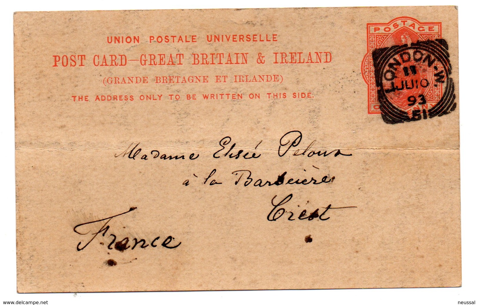 Tarjeta Circulada De Gran Bretaña Et Irlande De 1893 - Otros & Sin Clasificación