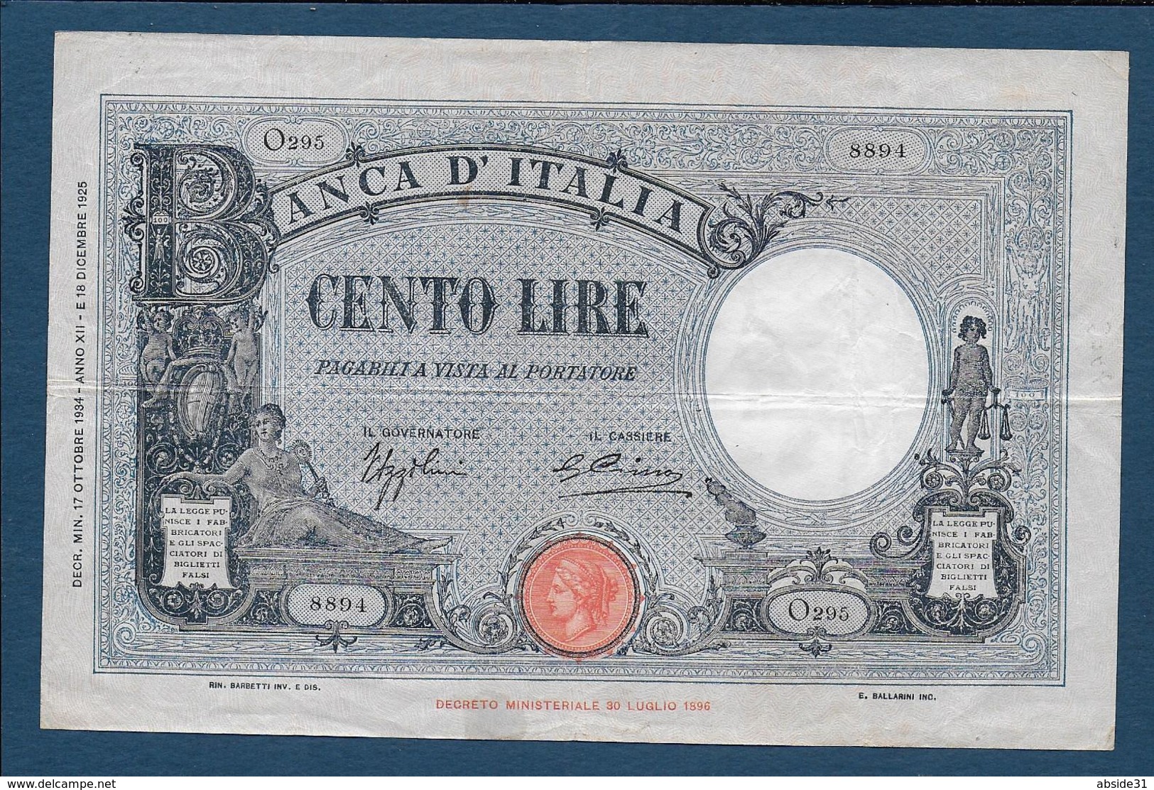 ITALIE - 100 Lire  Du  17 Ottobre 1934 - 100 Lire