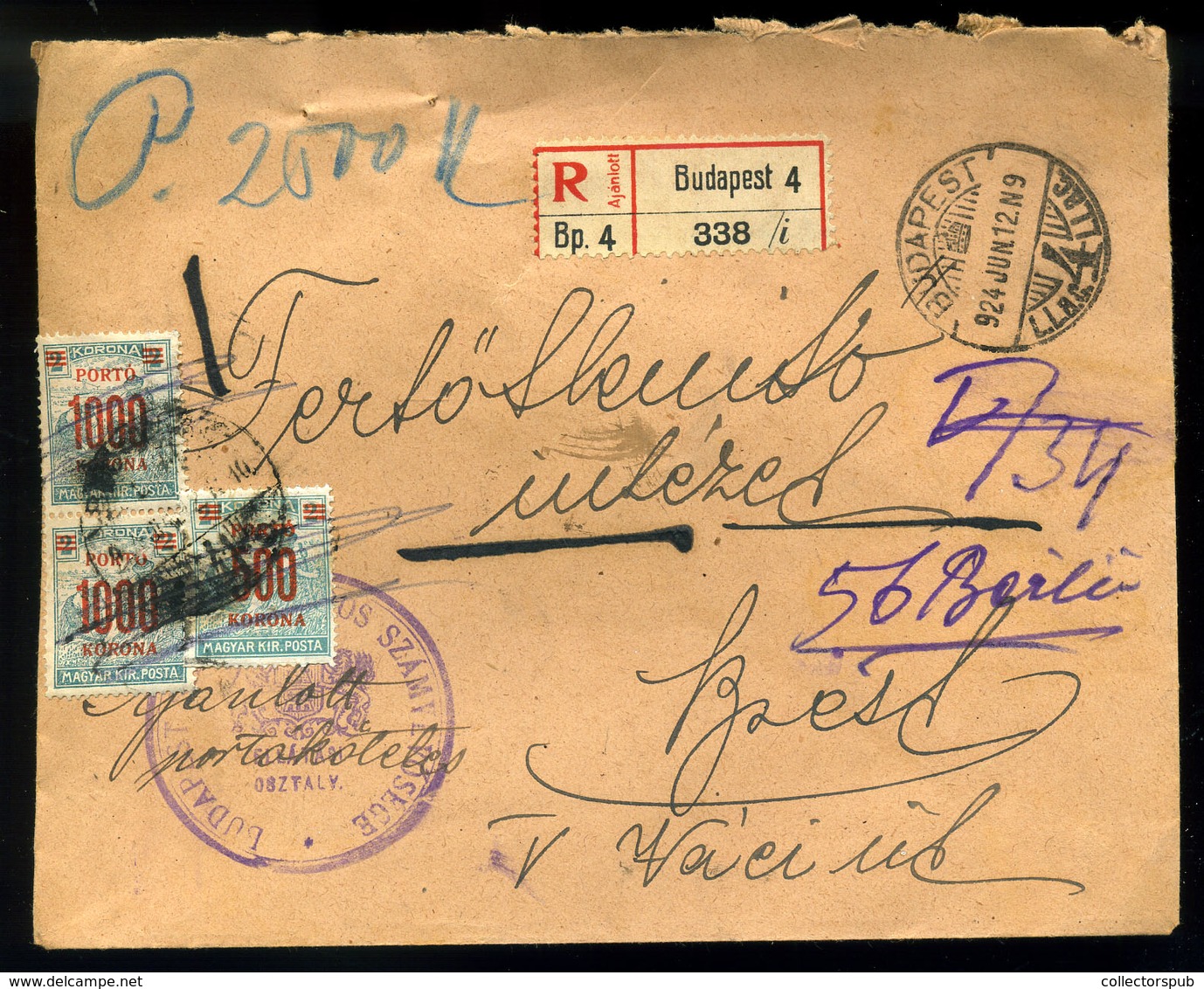 BUDAPEST 1924. Helyi Portózott, Ajánlott Levél - Storia Postale