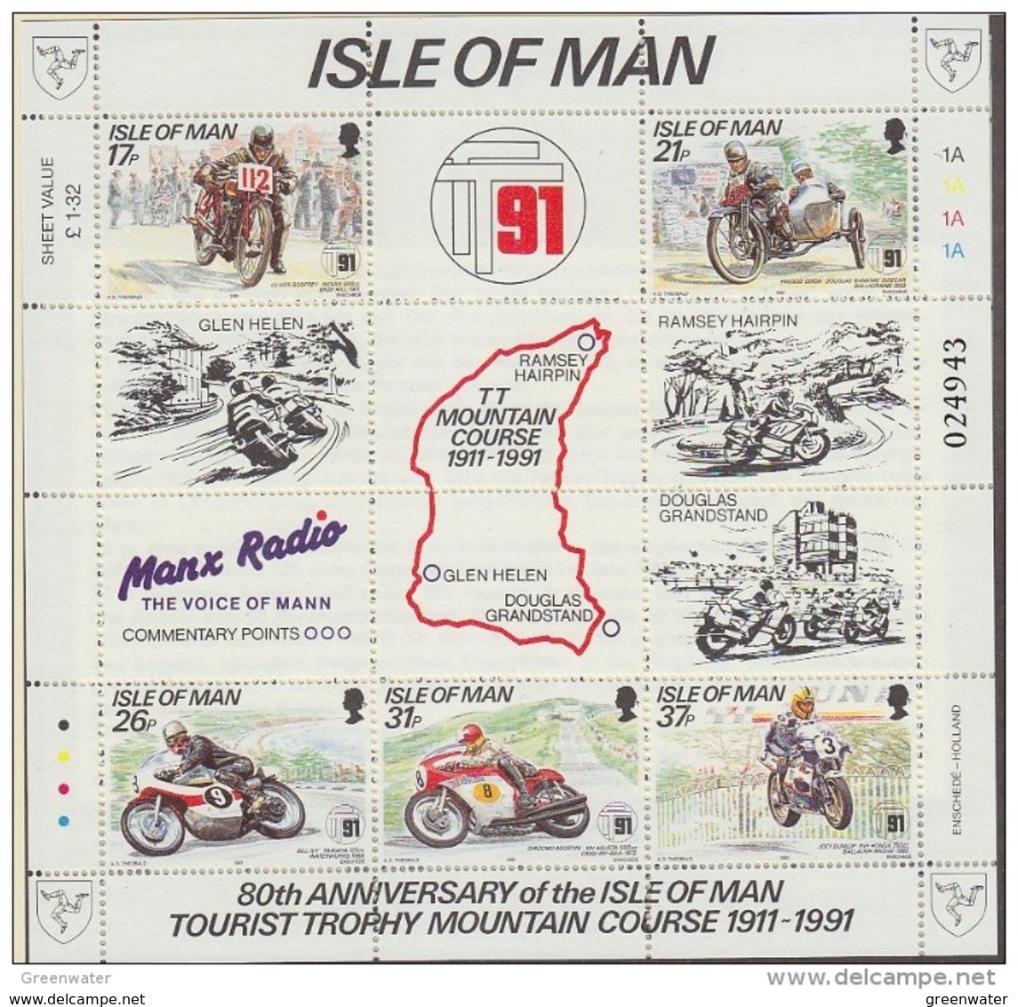 Isle Of Man 1991 "Tourist Trophy" Motorcycling M/s ** Mnh (F7838) - Man (Eiland)