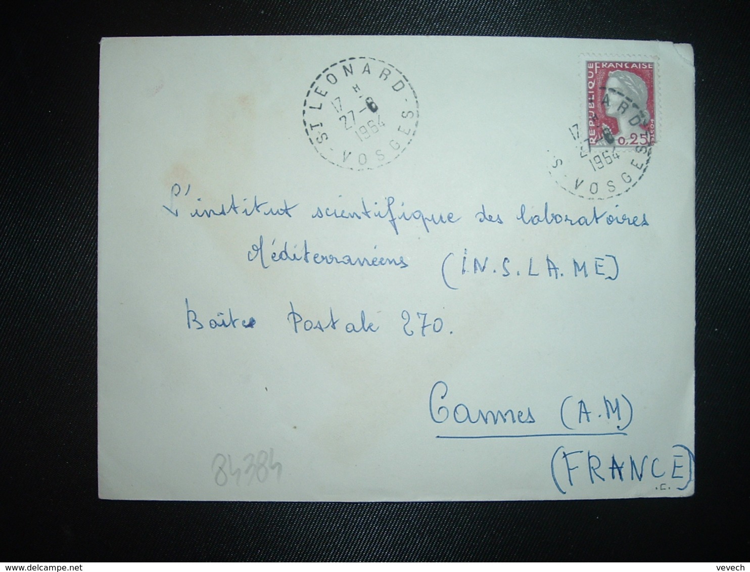 LETTRE TP M. DE DECARIS 0,25 OBL. Tiretée 27-8 1964 ST LEONARD VOSGES (88) - Cachets Manuels