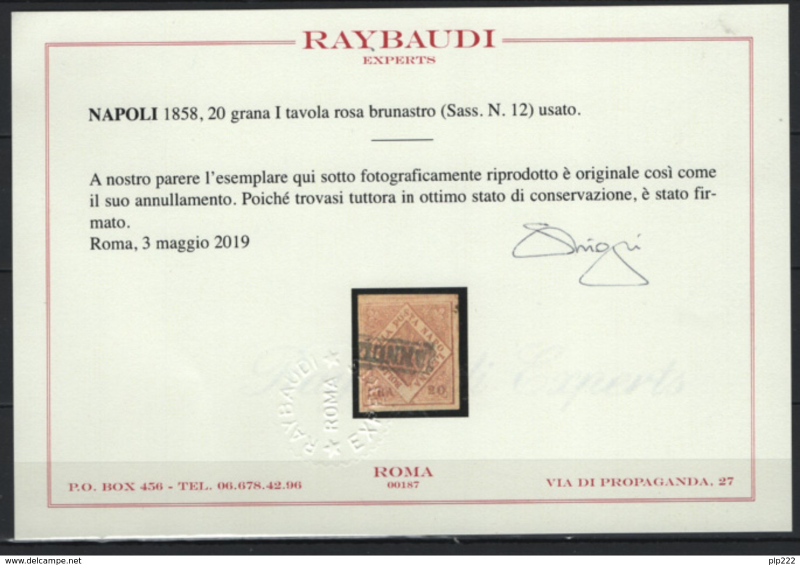 Napoli 1858 Sass.12 O/Used VF/ F - Cert.Raybaudi - Napoli