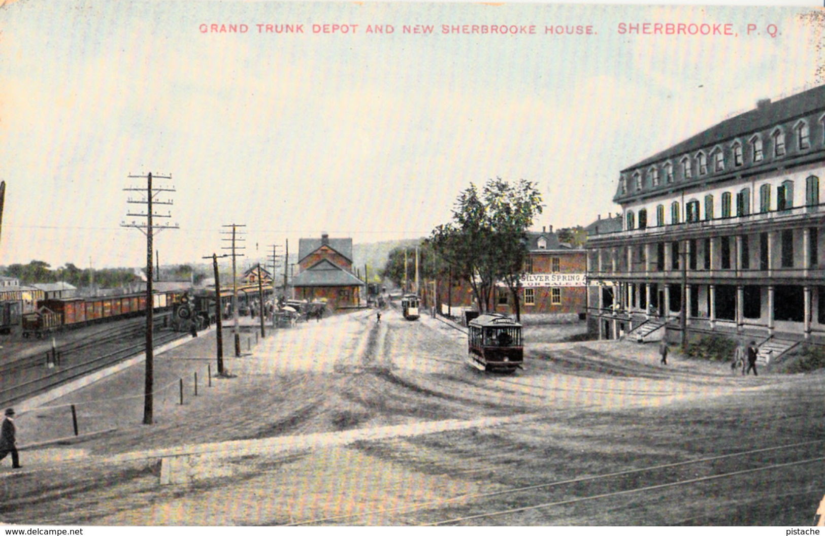 Sherbrooke Quebec - Grand Trunk Depot & New Sherbrooke House - Railway Tramway Train Hotel - 2 Scans - Sherbrooke