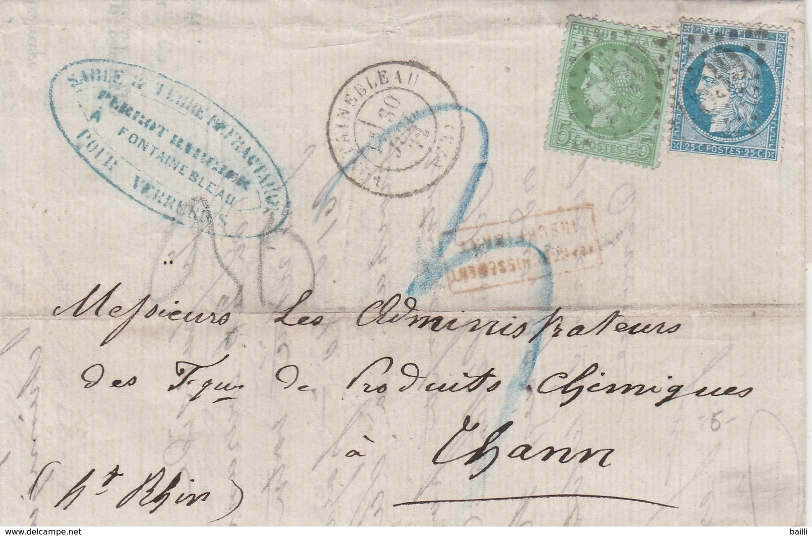 France Lettre Fontainebleau Pour Thann 1872 - 1849-1876: Classic Period