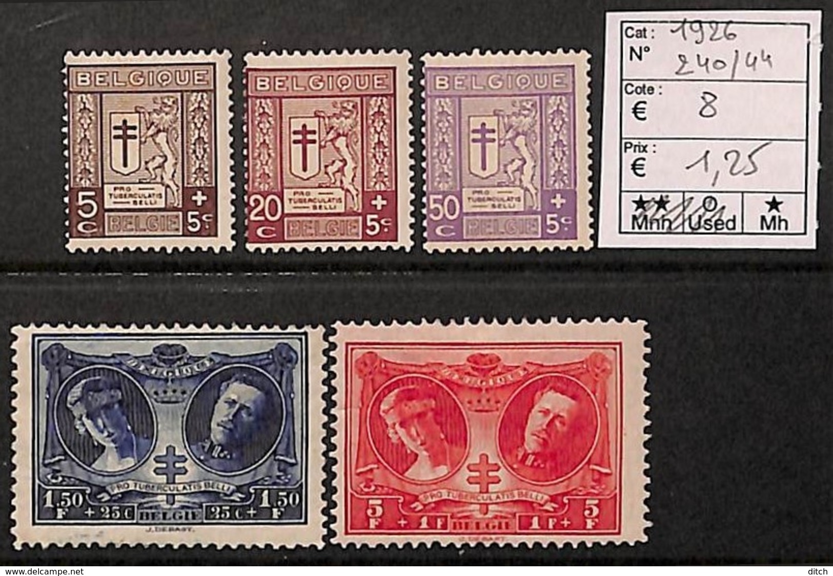 D - [814450]TB//*/Mh-c:8e-BELGIQUE 1926 - N° 240/44,  Antituberculeux, SC - Unused Stamps
