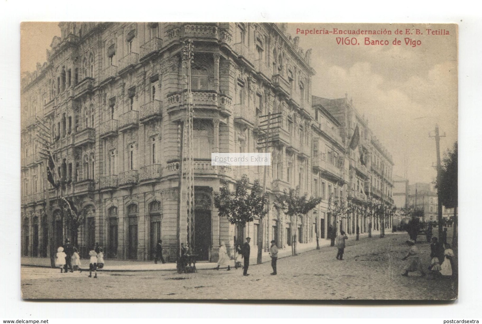 Vigo - Banco De Vigo, Street Scene, People, Children - Old Spain Postcard - Pontevedra